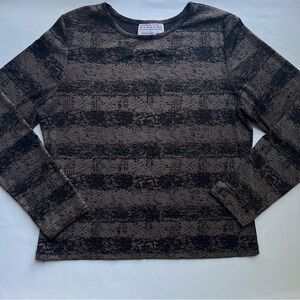Vintage Baranda Brown & Black Jacquard Long Sleeve Top 90s Y2K Textured Pattern